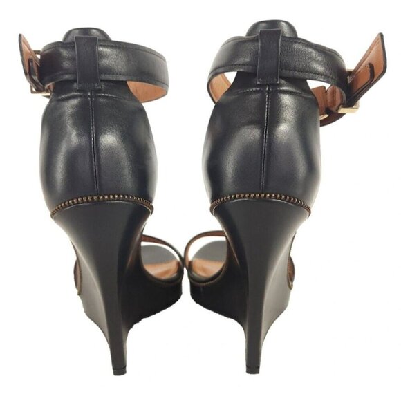 Givenchy Leather Zipper Trim Platform Ankle Strap Wedge Sandals 37.5 US 7 $1245 - Picture 6 of 11